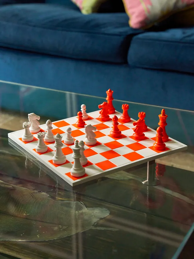 Orange and white chess board