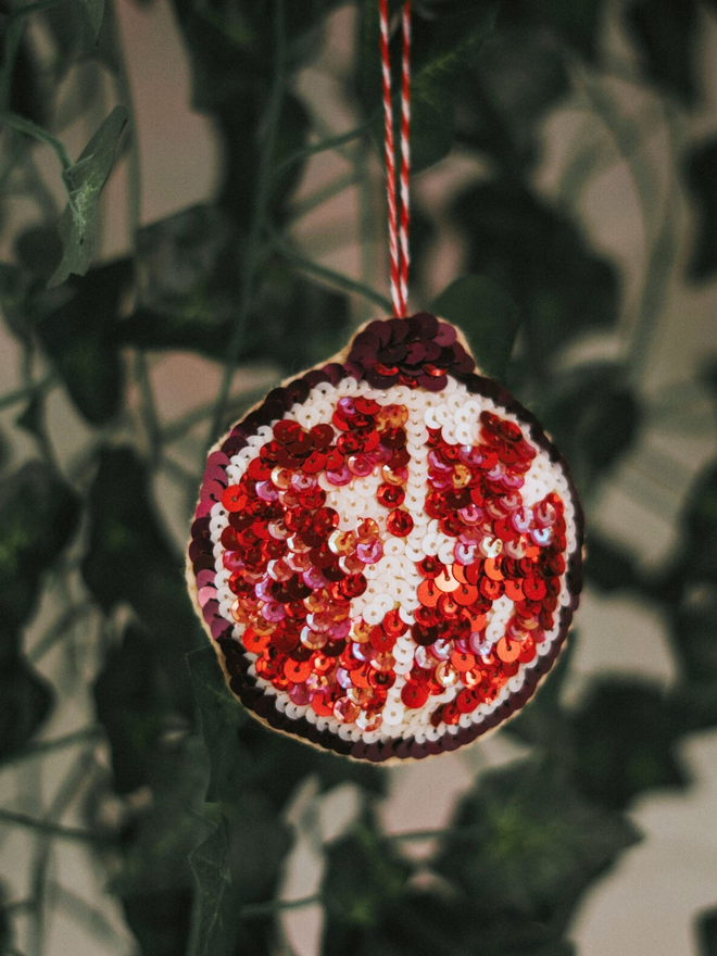 Pomegranate sequin ornament