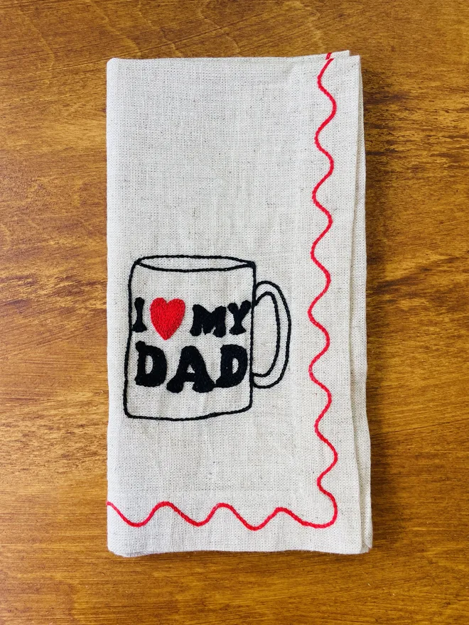 Dad's Embroidered Tea and Biscuits Linen Napkins