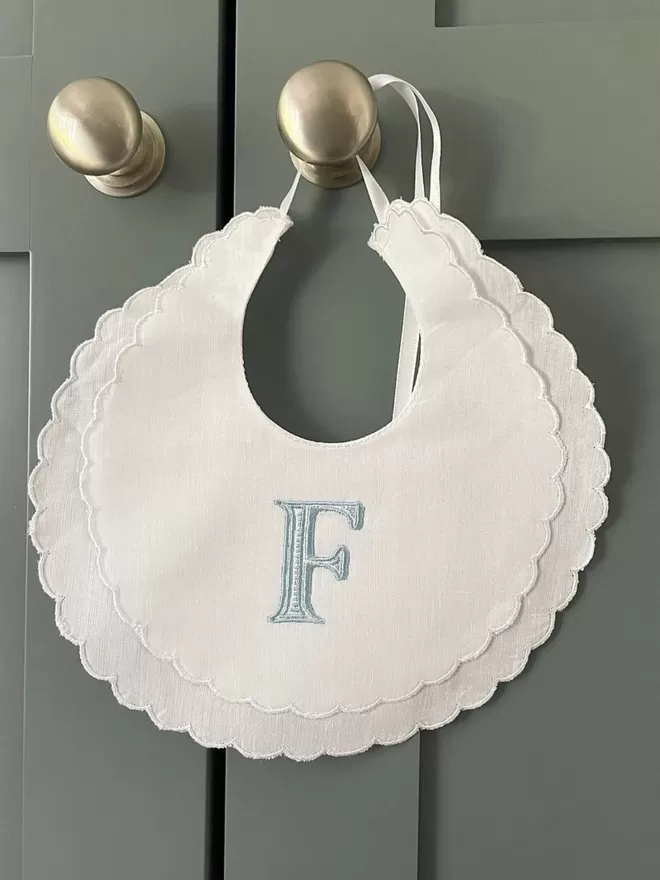 Personalised Scalloped Ribbed Blue Letter Bib