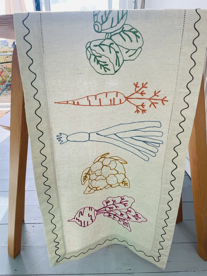 Embroidered Vegetable Linen Table Runner