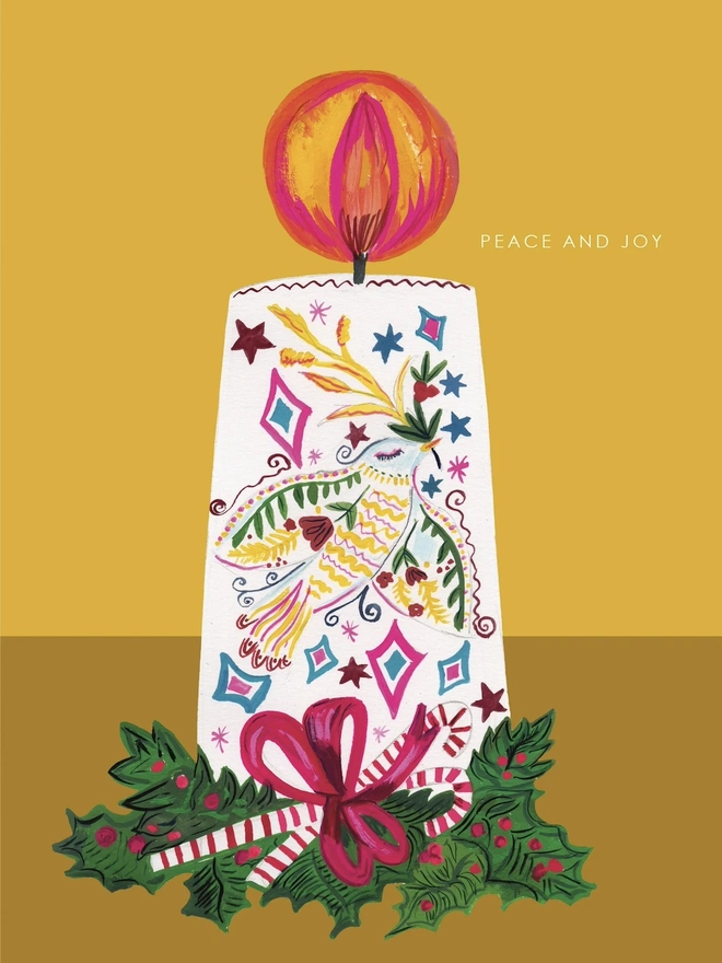 'Peace And Joy', Candle Dove Christmas Card