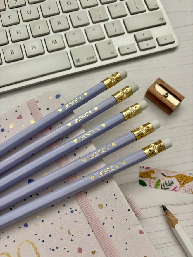 Personalised Pastel Purple Mix HB Pencil Set