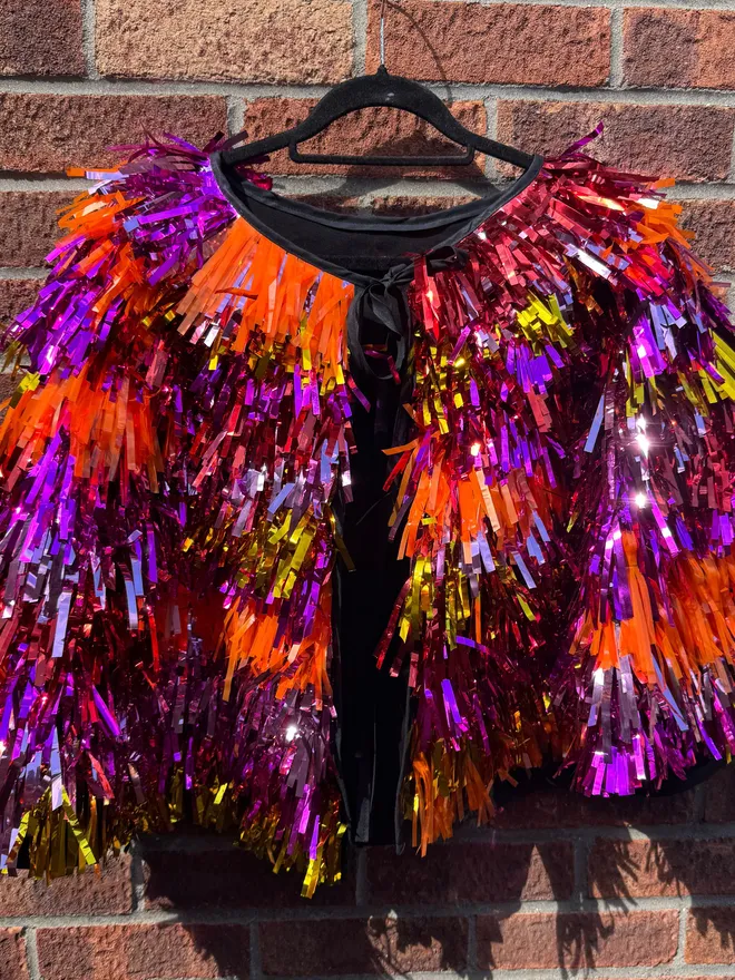Tinsel cape festival cape festival jacket festival fashion bestival Glastonbury cape tinsel cape glitter cape Purple cape red cape pink cape lgbtq cape