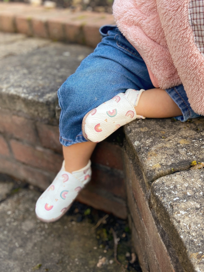 white rainbow pattern baby shoes