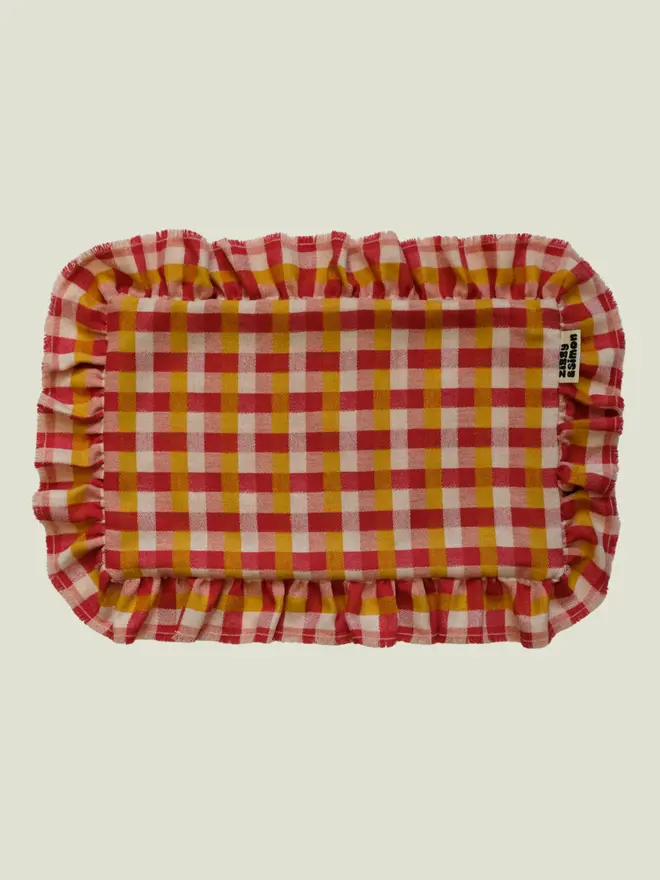Rhubarb & Custard Cushion. A cushion in rectangle.