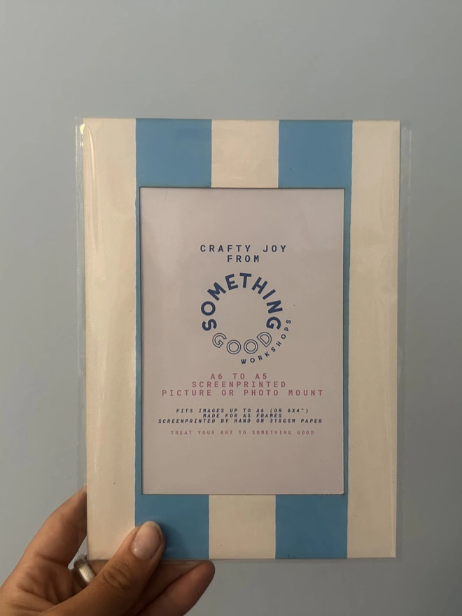 A5 Screenprinted Picture Mount with Thick Blue Stripes