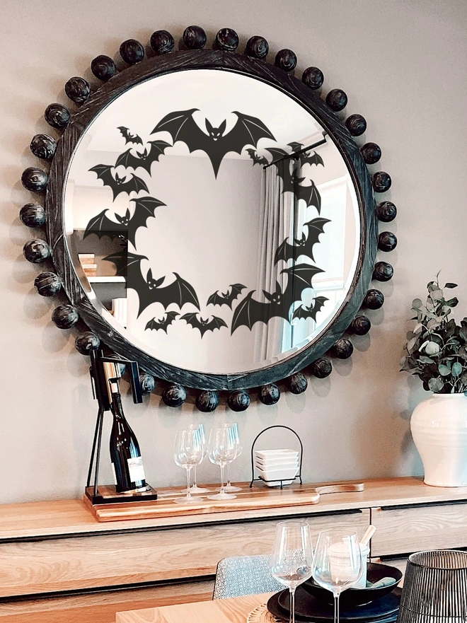 Spooky Bat Wreath Vinyl Wall Sticker for Home, Office, or Halloween Party