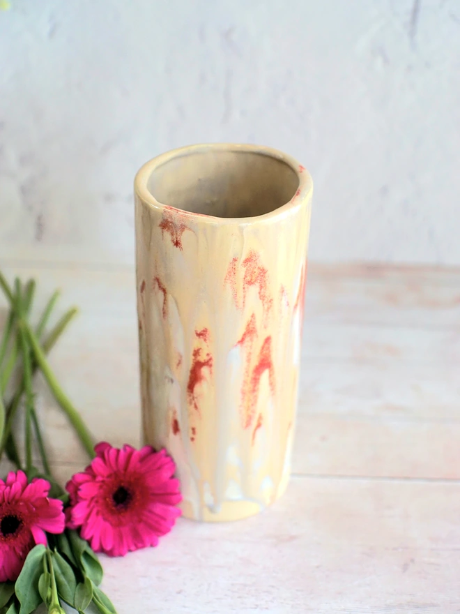 large cream vase, tall vase, ceramic large vase, vase gift, flower vase, flower gift, gift for flower lovers, Floral gift, blue vase, Jenny Hopps Pottery
