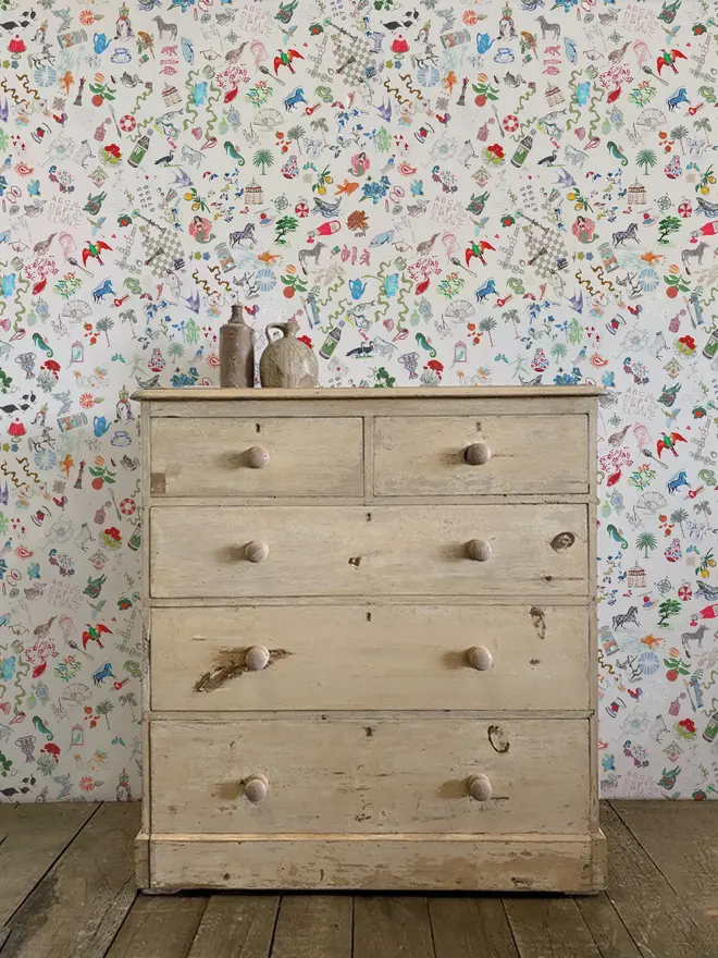 bits and bobs illustrated wallpaper. a white background wallpaper with assorted illustrations of household items.