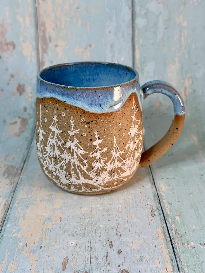 Blue and White Christmas Tree Mug