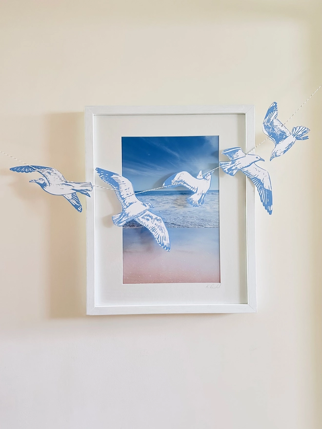 'Swooping Seagulls Of Joy' Hand Printed Bird Linocut Garland