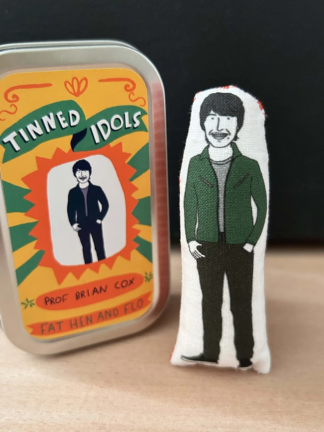 Mini keepsake gift of physicist Professor Brian Cox with tin.