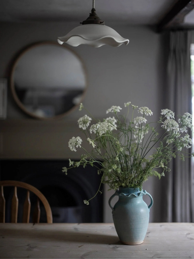 blue stoneware fluted vase