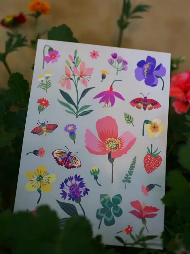 illustrated garden flower sticker pack