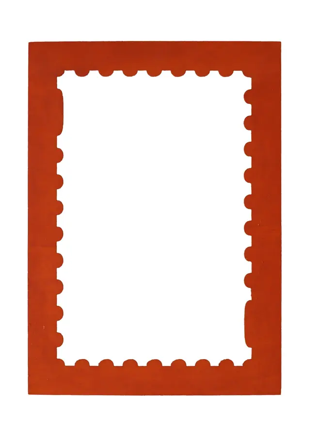 orange coloured stamp-shaped mount