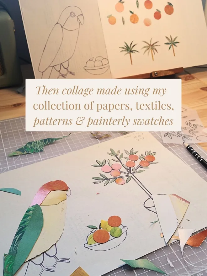 Then collage made using my collection of papers, textiles and painterly swatches