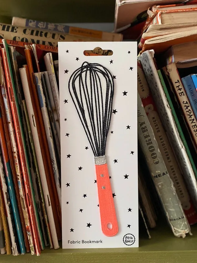 Whisk embroidered fabric bookmark for bakers by books