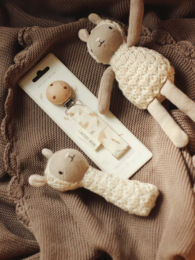 Pacifier holder and sheep rattles 