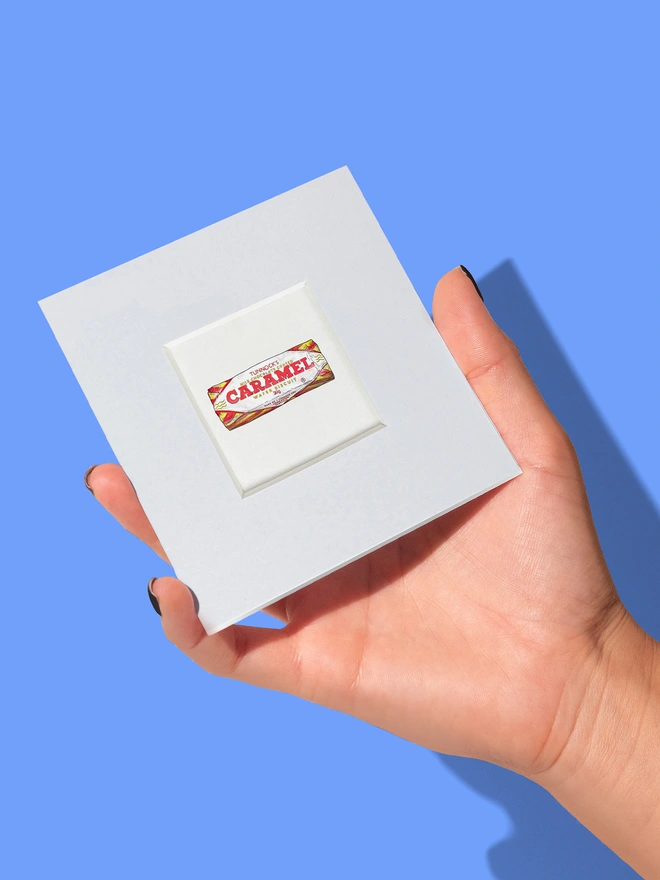 Mini print featuring the iconic Tunnocks' Caramel Wafer showing the size of the print