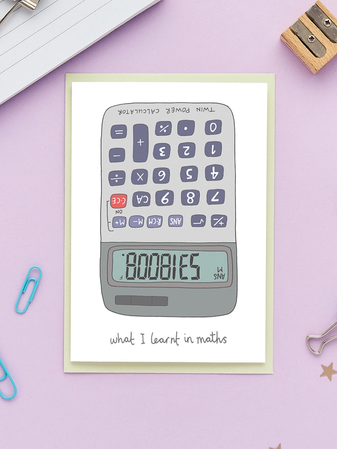 Funny Birthday Card Featuring an Upside Down Calculator