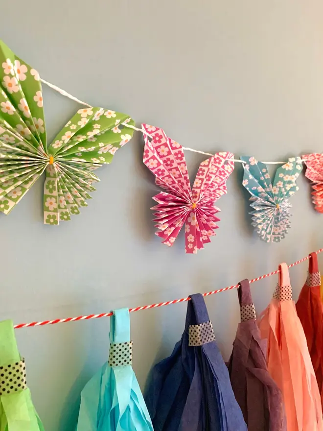 Origami Butterfly Garland Kit: Floral Patterned Paper Craft