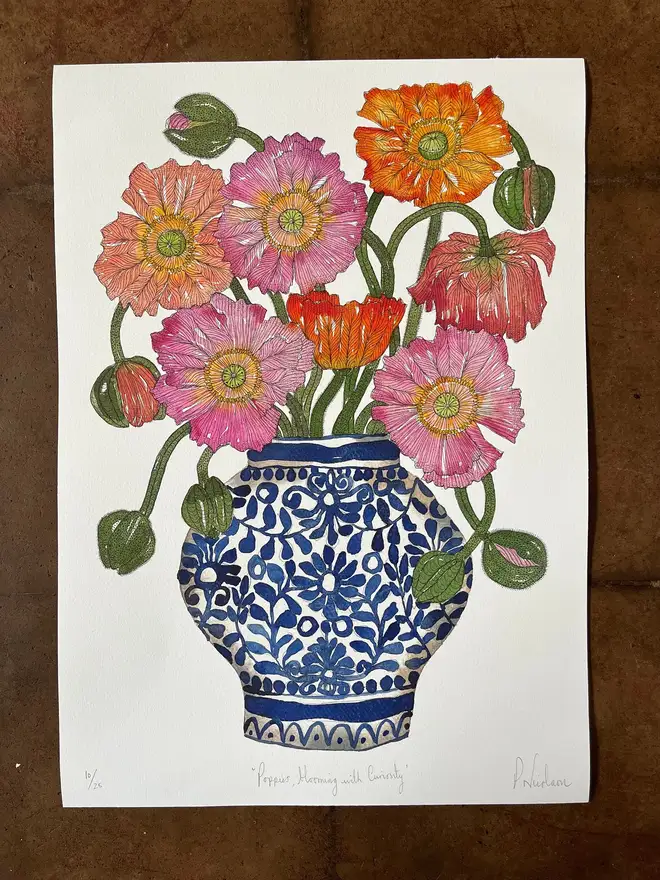 'Poppies Blooming With Curiosity' A3 Giclee Art Print