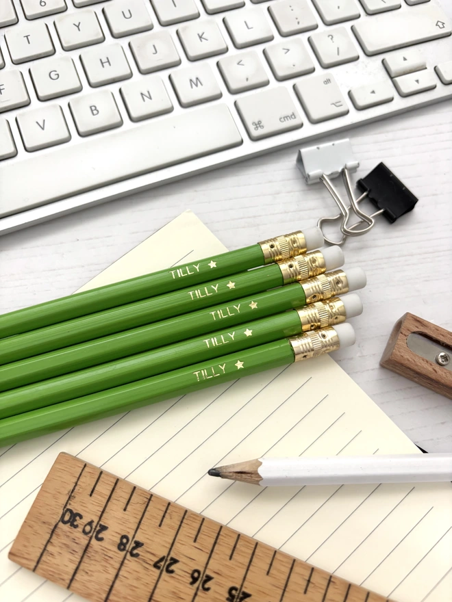 Personalised Mid Green HB Pencils