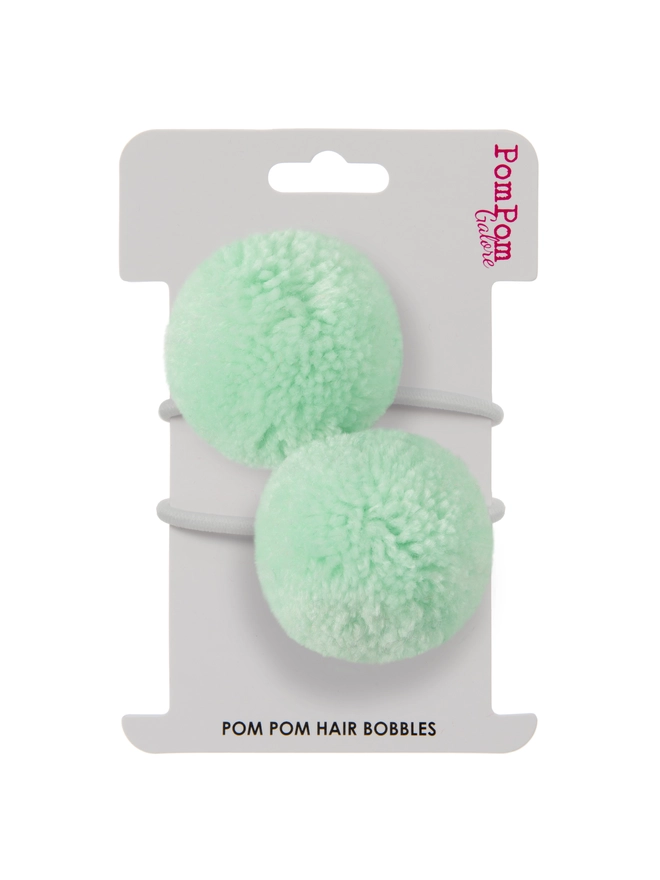 pom pom hair bobble elastic set of 2 4cm mint green