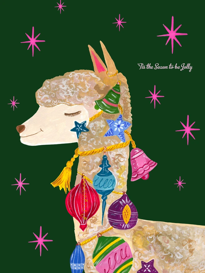 xmas alpaca card vintage
