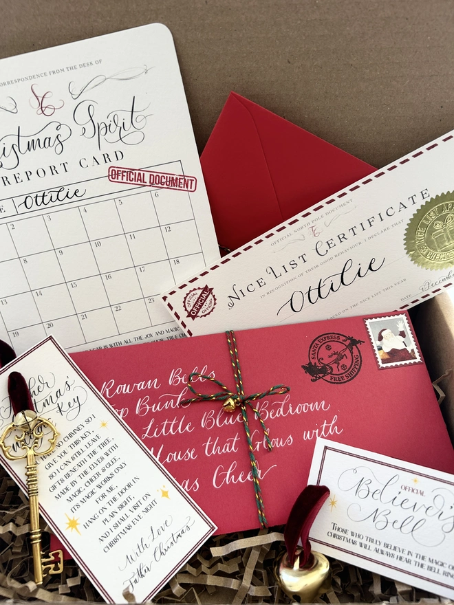 Luxury Father Christmas / Santa Box with Christmas Spirit Report Card, Nice List Certificate, Letter, Magic Key & Believer's Bell