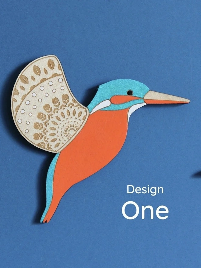 Folk Art Wooden Kingfishers (Set Of 3), wooden kingfisher hanging flying on a wall. 