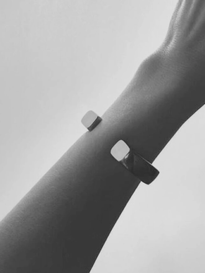 silver iconic Arlo cuff, hand carved and finished in London United Kingdom