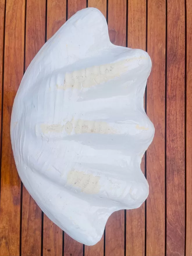 Back of Large White Ceramic Clam Shell Charlotte Cadzow 