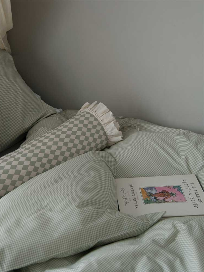 sage gingham organic cotton duvet set