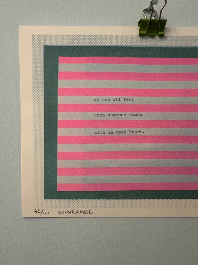 'Vulnerable' A5 Risograph Print Wall Art