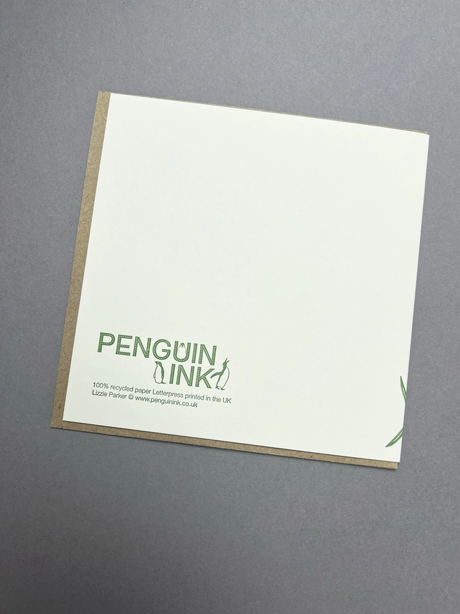 Back on the card with the letterpress printed Penguin Ink logo