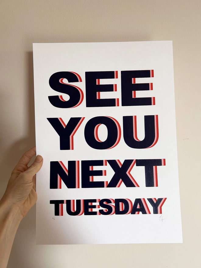 See You Next Tuesday Screen Print Navy Blue and Red