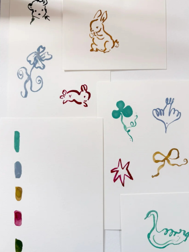 Keepsake Name Watercolour. A selection of the designs and colours available for the watercolour piece.