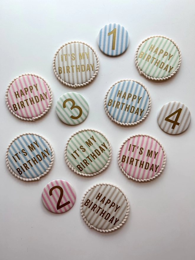 Pastel Tucking Stripe Fabric Birthday Badges