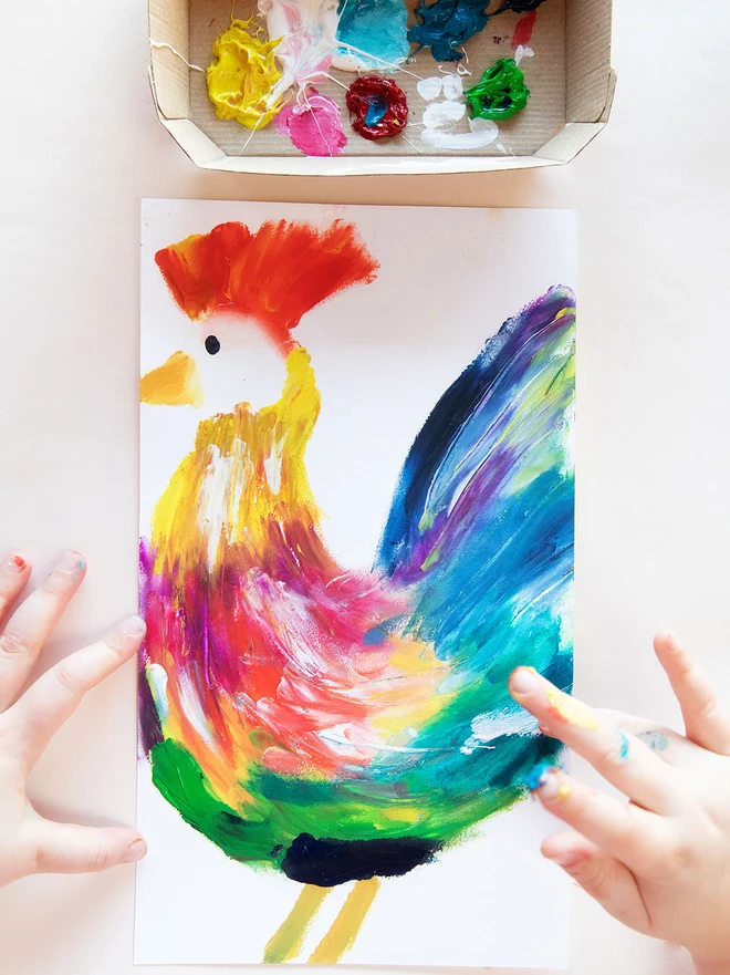 Rainbow rooster with paint