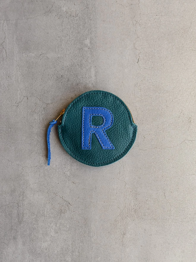 Petrol Green Leather Personalised Initial Circle Purse