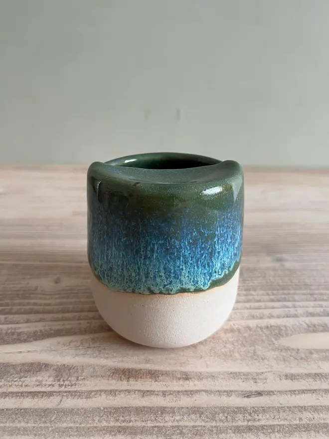 Handmade Ceramic Travel Cup Green Granite Glaze