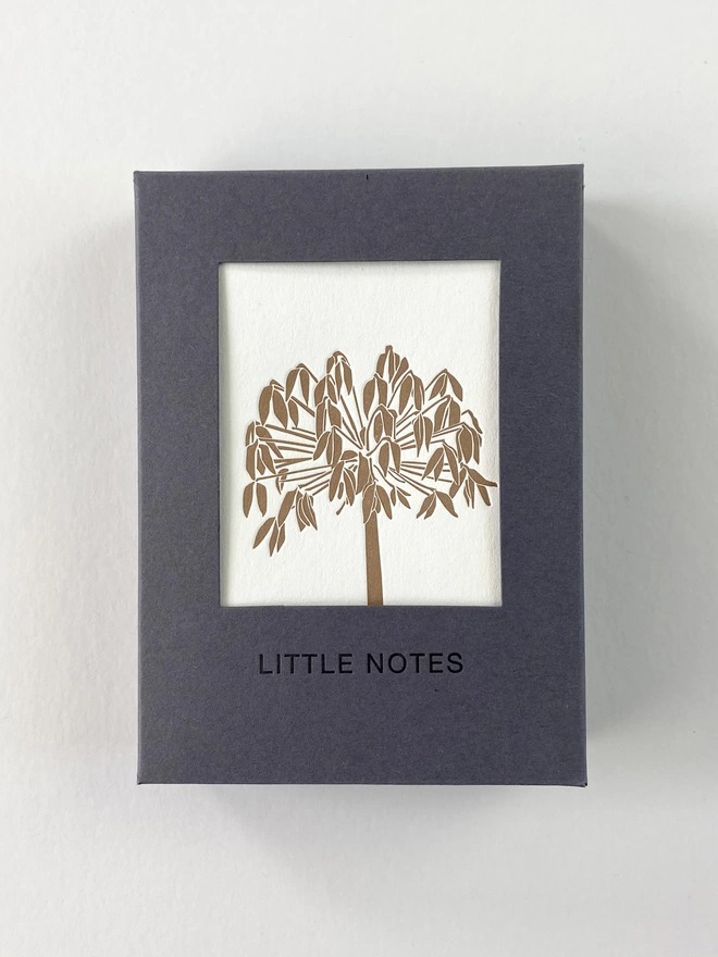 Front of the letterpress gift box with eight little notes inside