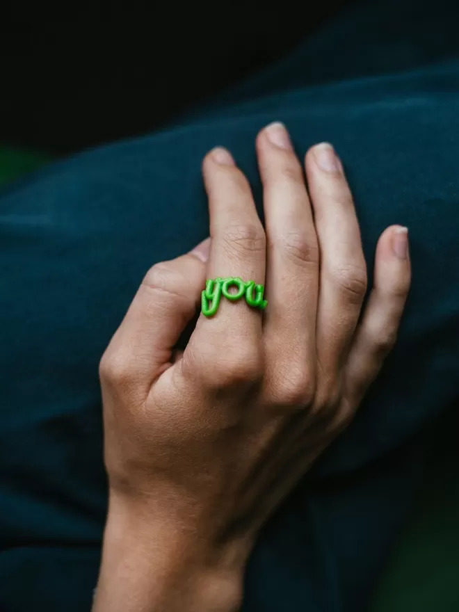 'You' Statement Reminder Ring in green.