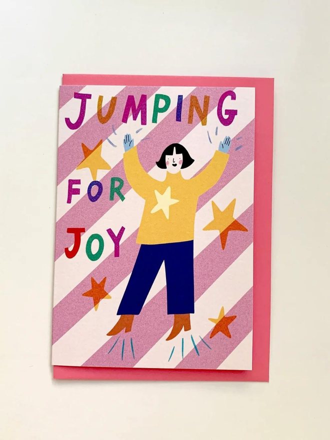 jumping for joy stars and pink stripes card