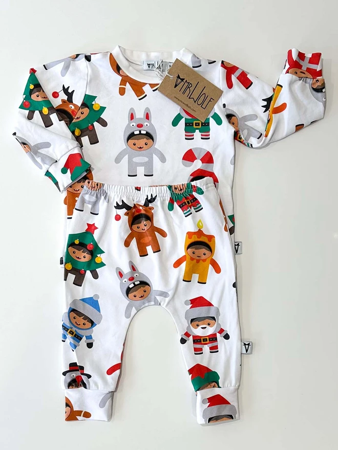 Baby and toddler lounge set with festive cuties print