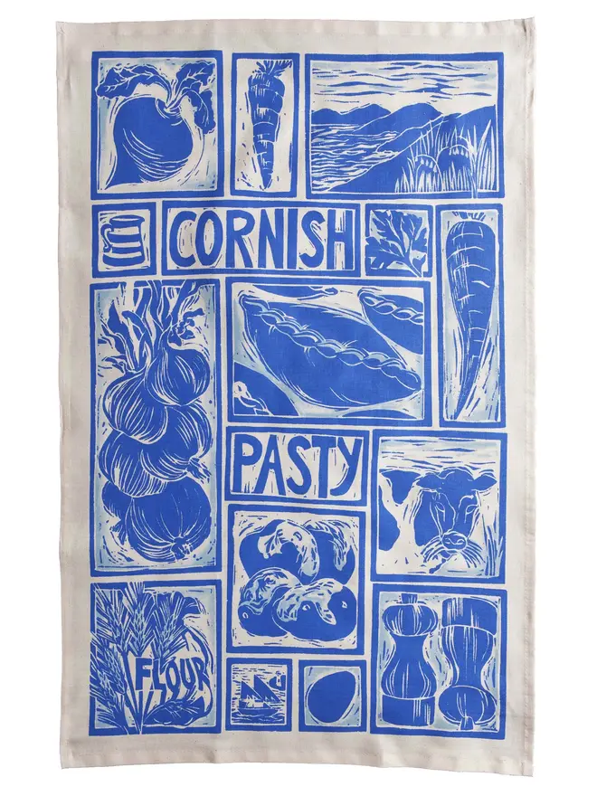 Cornish Pasty Illustrated Recipe Tea Towel