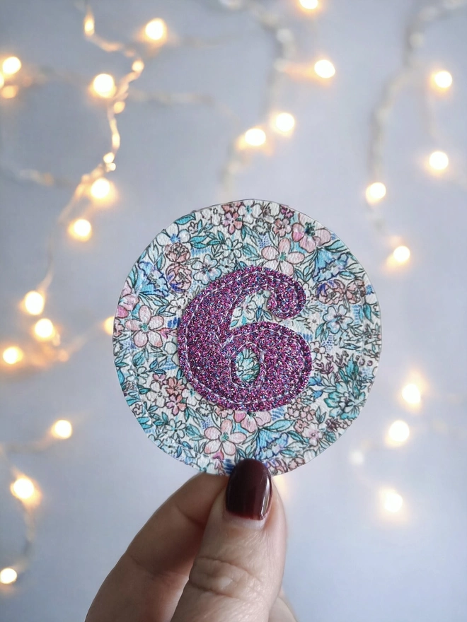 Party Vintage Floral Theme Glitter Birthday Badge