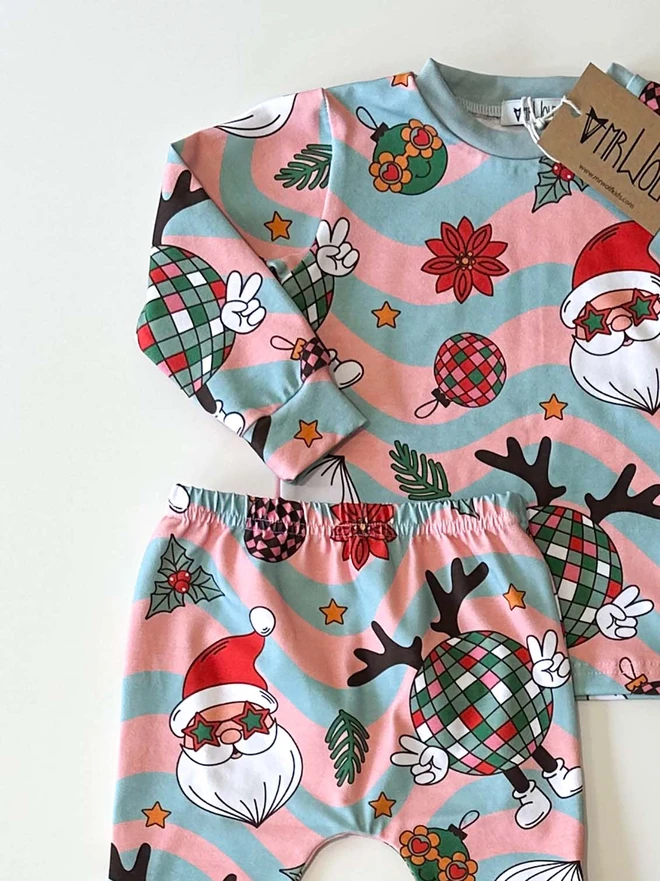 baby toddler lounge set for christmas, christmas print, retro